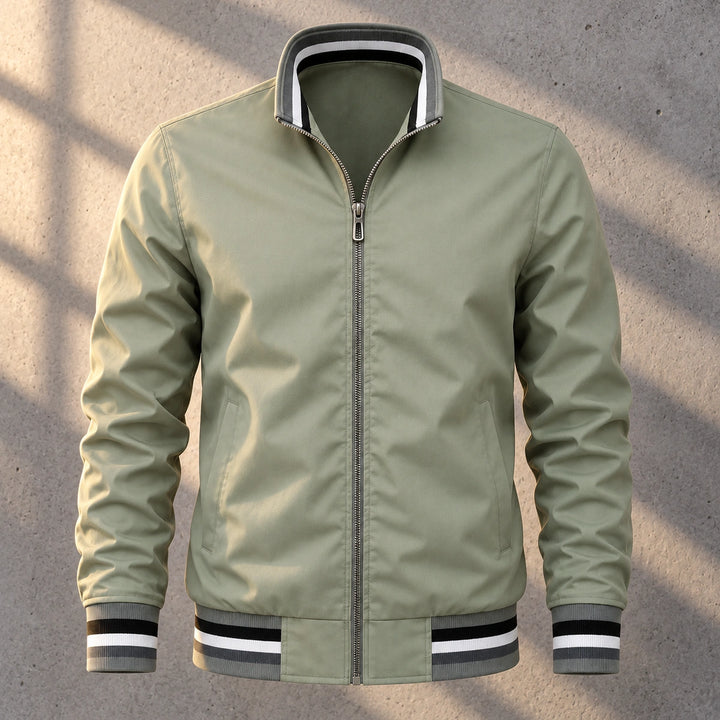 Bennet Striped Trim Bomber Jacket - Green