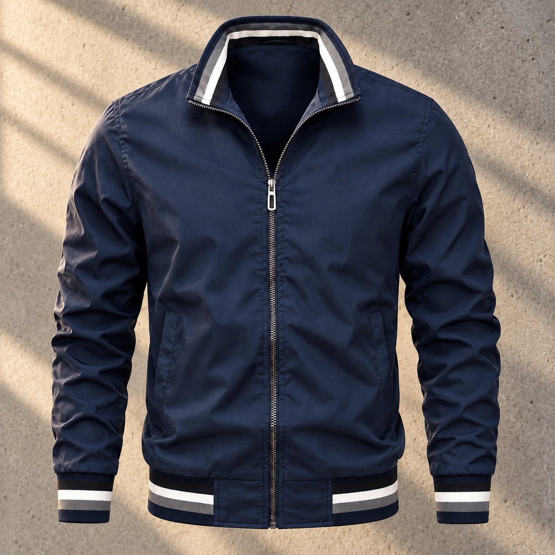 Bennet Striped Trim Bomber Jacket - Navy  Gray