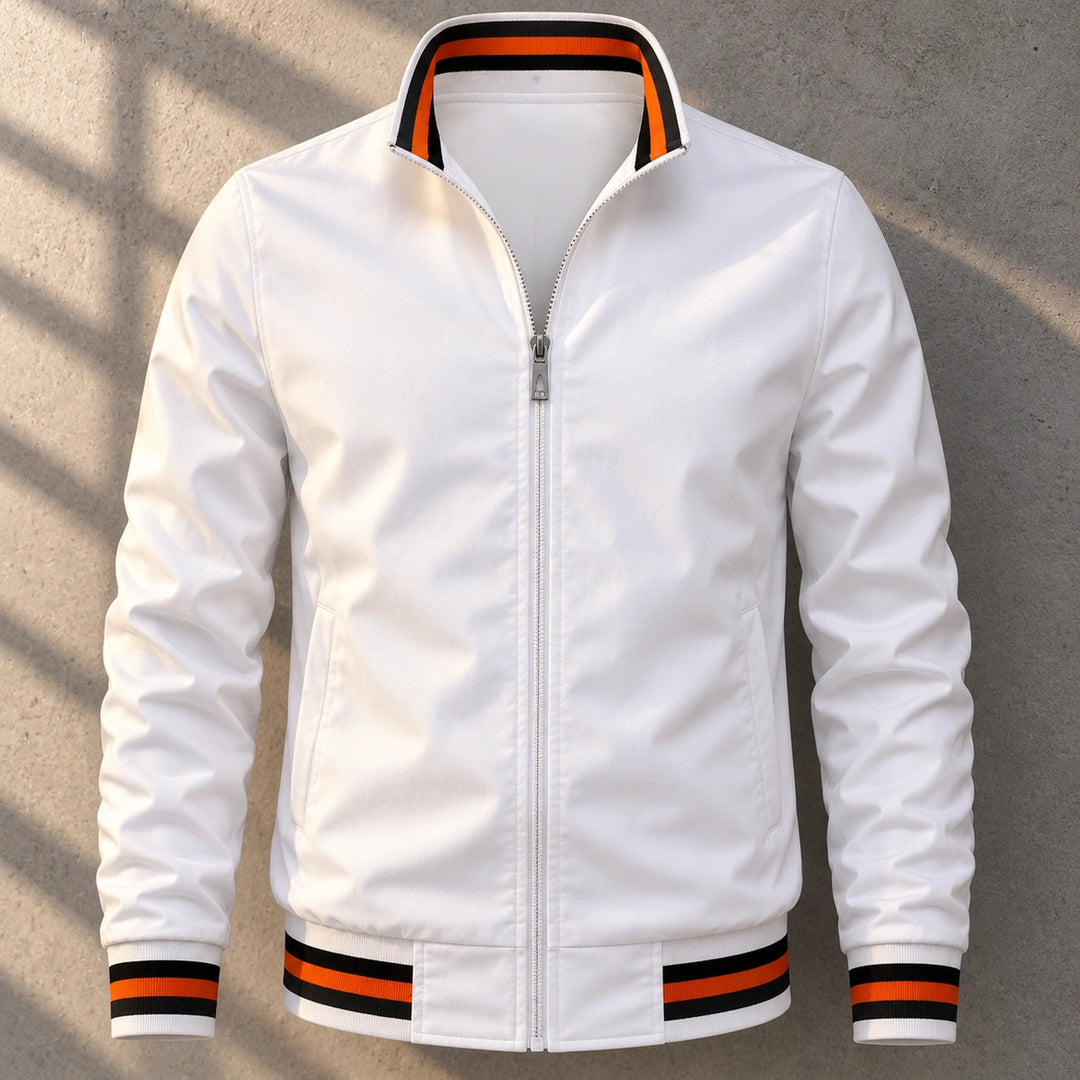 Bennet Striped Trim Bomber Jacket - White