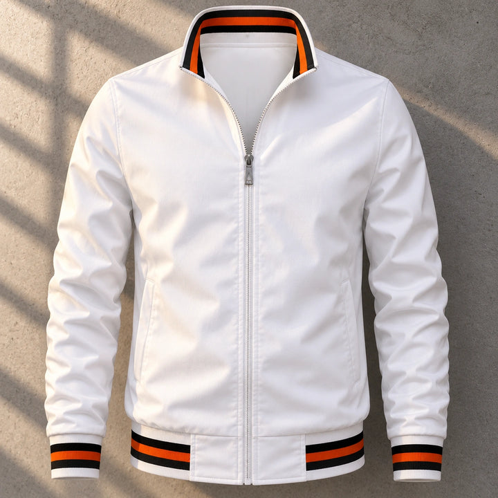 Bennet Striped Trim Bomber Jacket - White