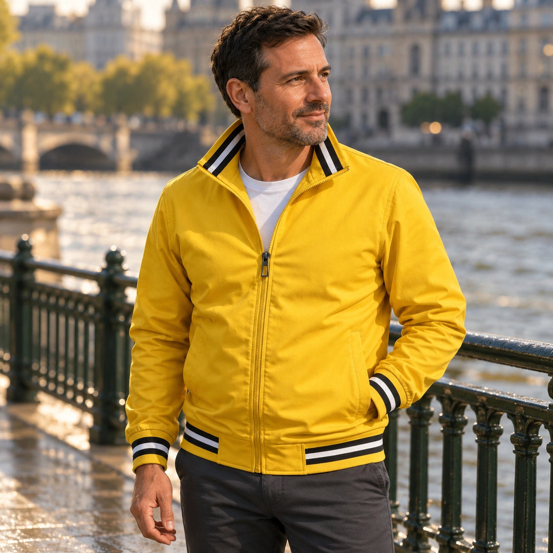 Bennet Striped Trim Bomber Jacket - Yellow
