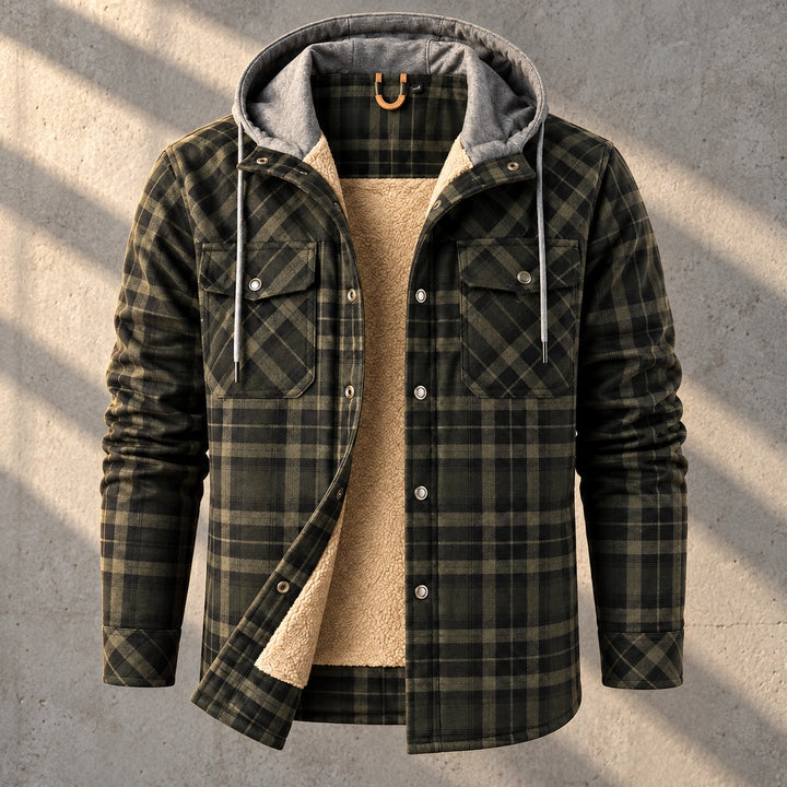 Benson Hooded Plaid Sherpa Lined Jacket - Army Green