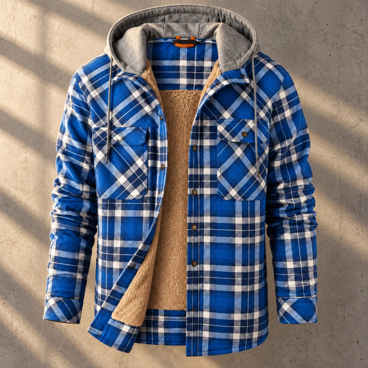 Benson Hooded Plaid Sherpa Lined Jacket - Blue