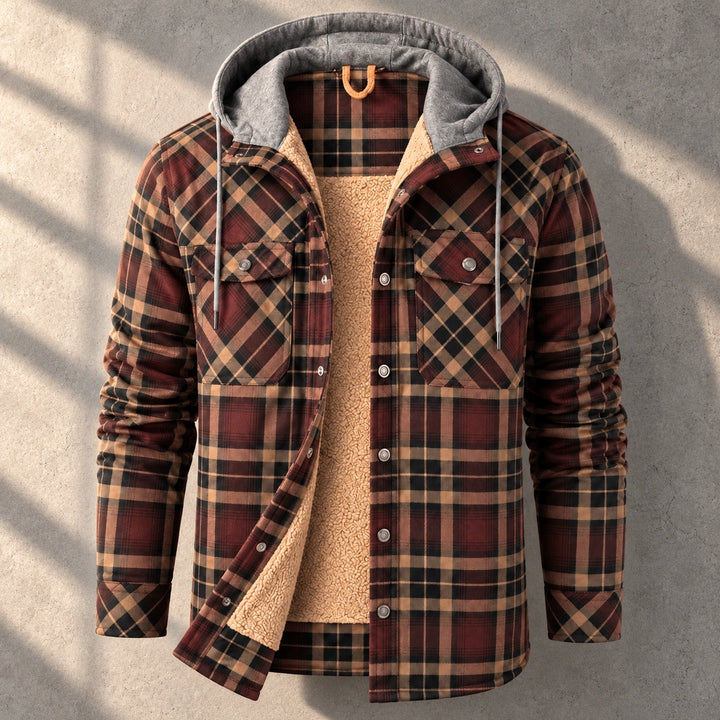 Benson Hooded Plaid Sherpa Lined Jacket - Brown