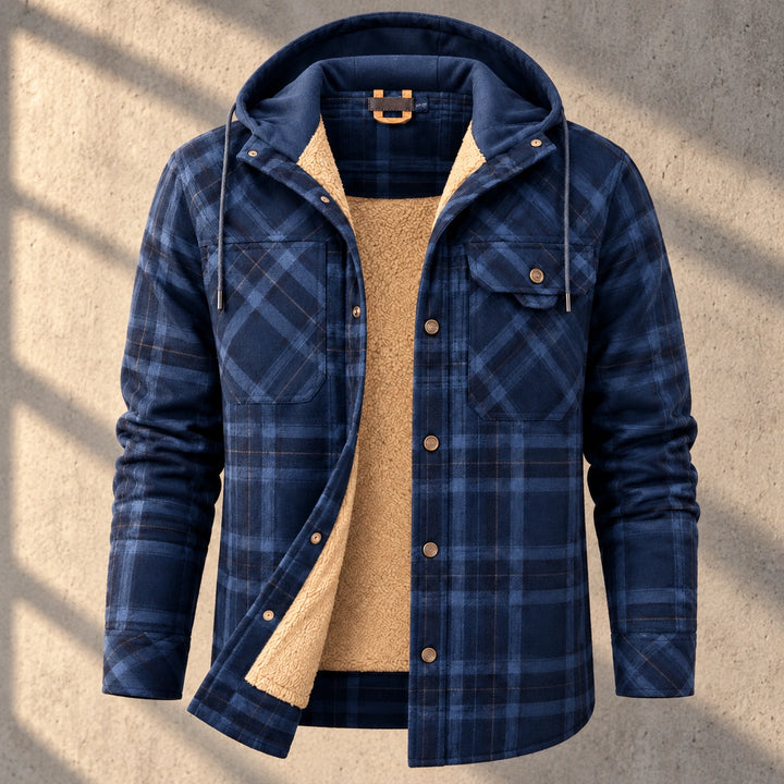 Benson Hooded Plaid Sherpa Lined Jacket - Navy Blue