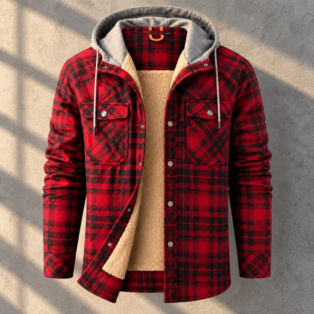 Benson Hooded Plaid Sherpa Lined Jacket - Red