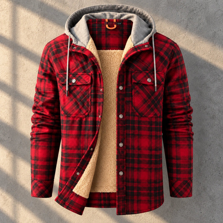 Benson Hooded Plaid Sherpa Lined Jacket - Red