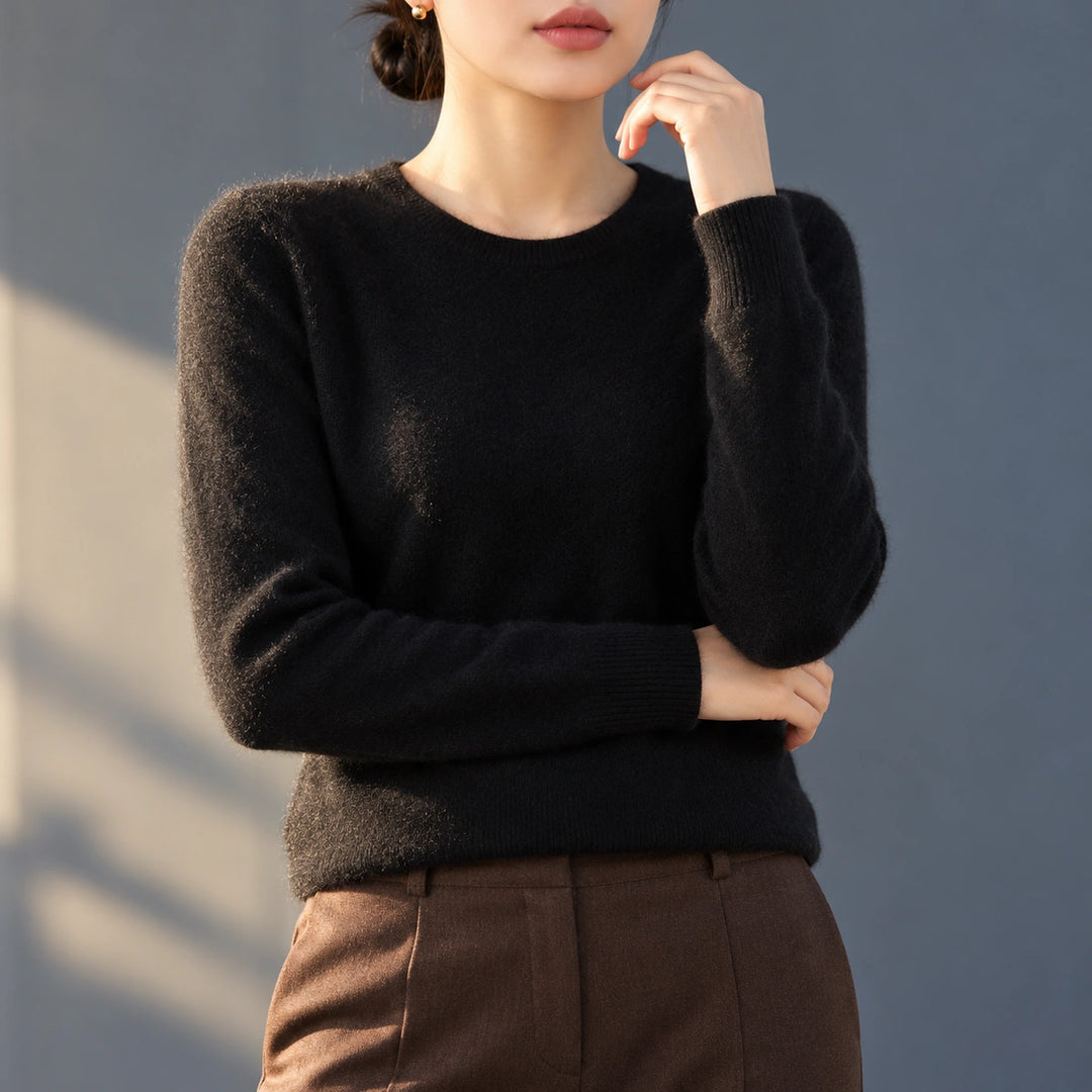 Bethany Brushed Fine Knit Crew Neck Sweater - Black