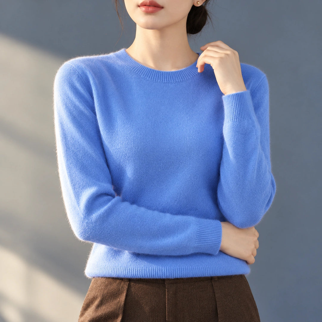 Bethany Brushed Fine Knit Crew Neck Sweater - Blue