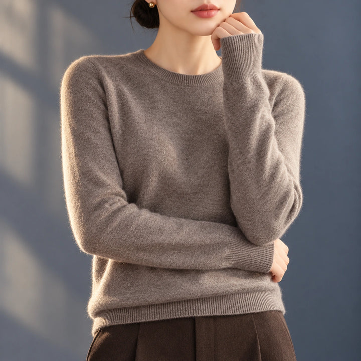 Bethany Brushed Fine Knit Crew Neck Sweater - Dark gray