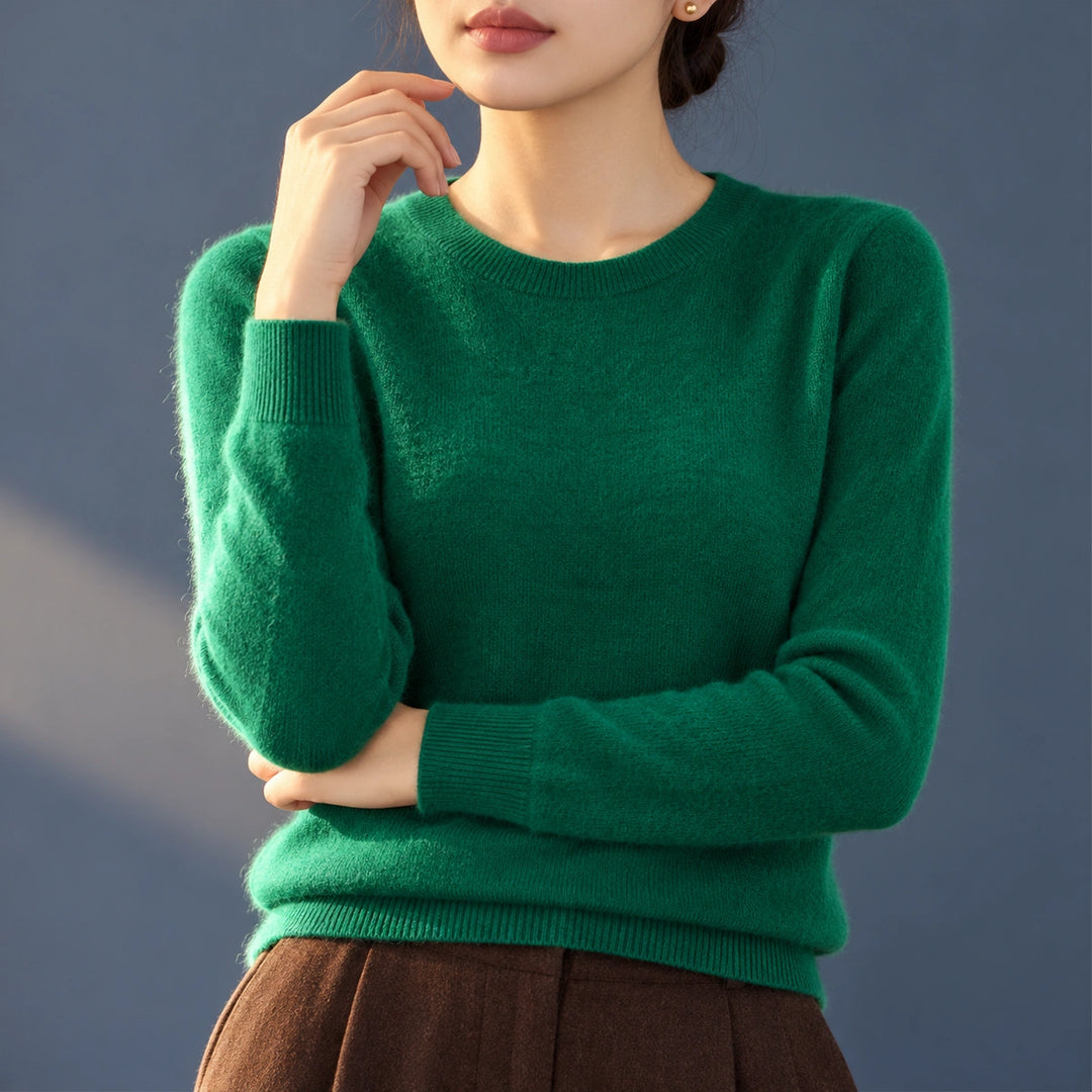 Bethany Brushed Fine Knit Crew Neck Sweater - Dark green
