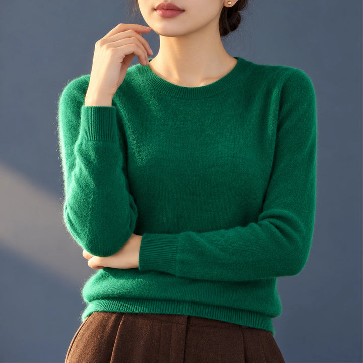 Bethany Brushed Fine Knit Crew Neck Sweater - Dark green