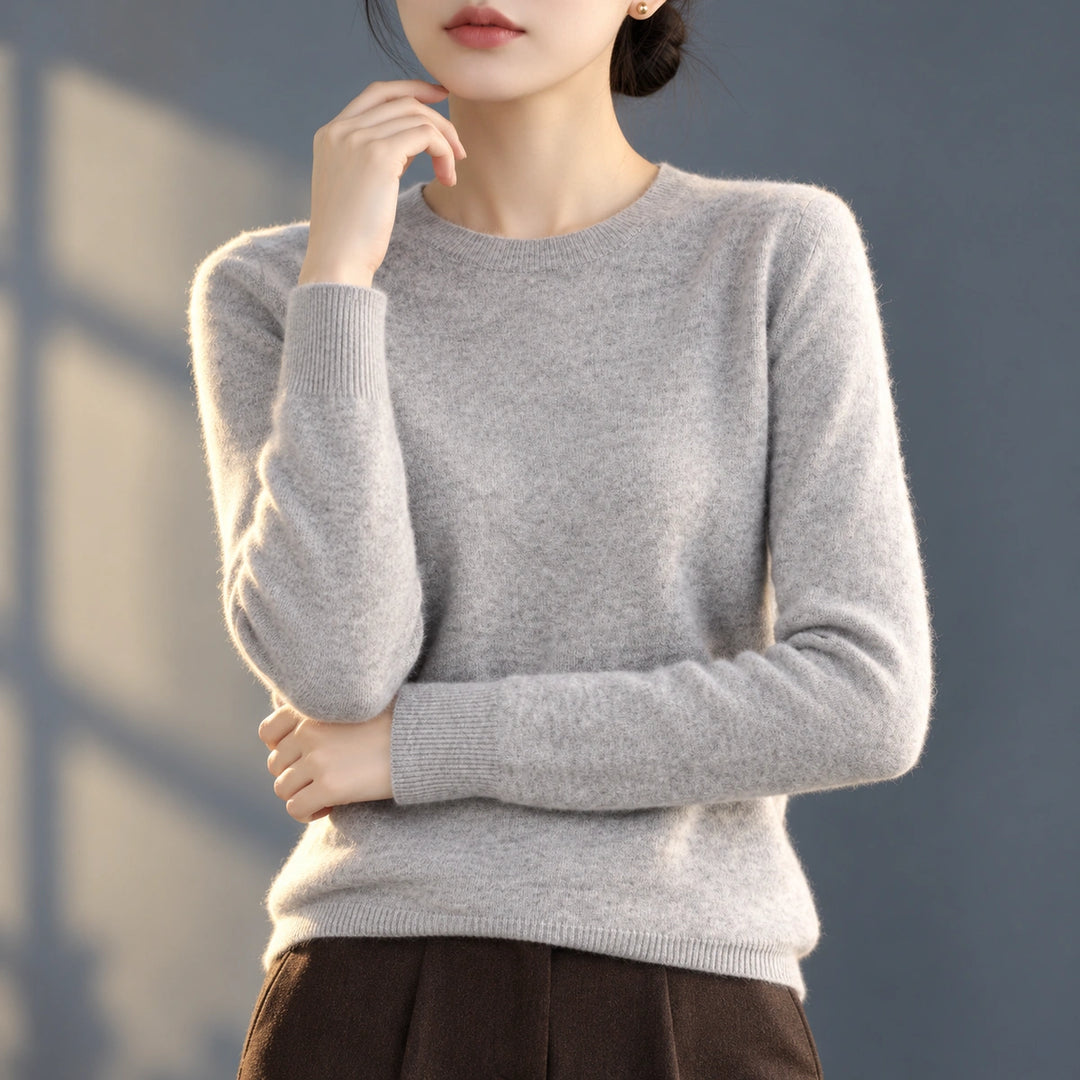 Bethany Brushed Fine Knit Crew Neck Sweater - Gray