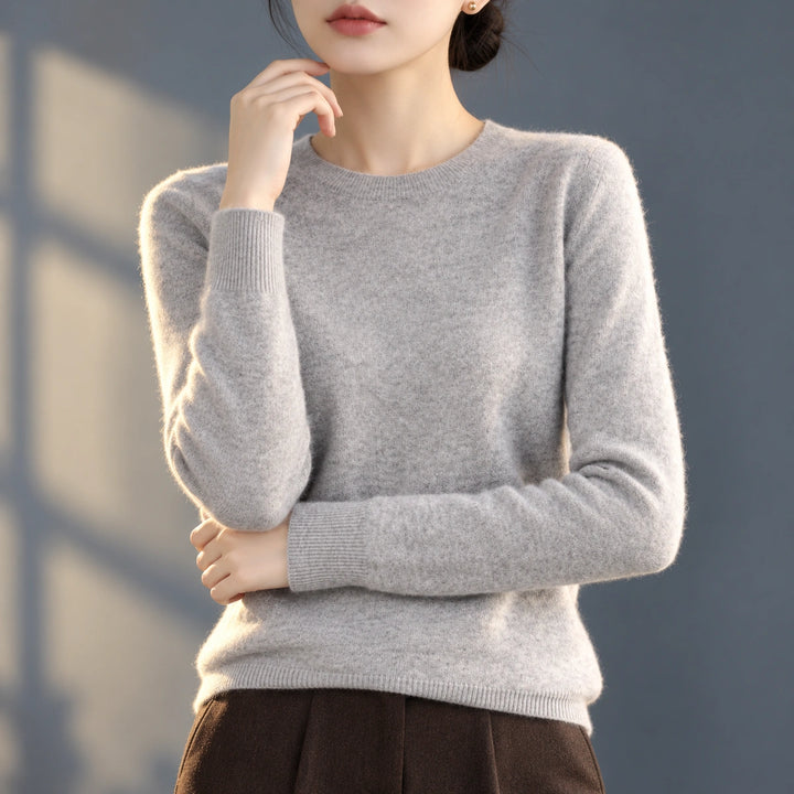 Bethany Brushed Fine Knit Crew Neck Sweater - Gray