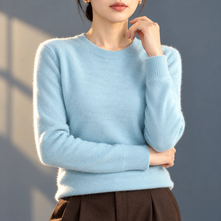 Bethany Brushed Fine Knit Crew Neck Sweater - Light blue