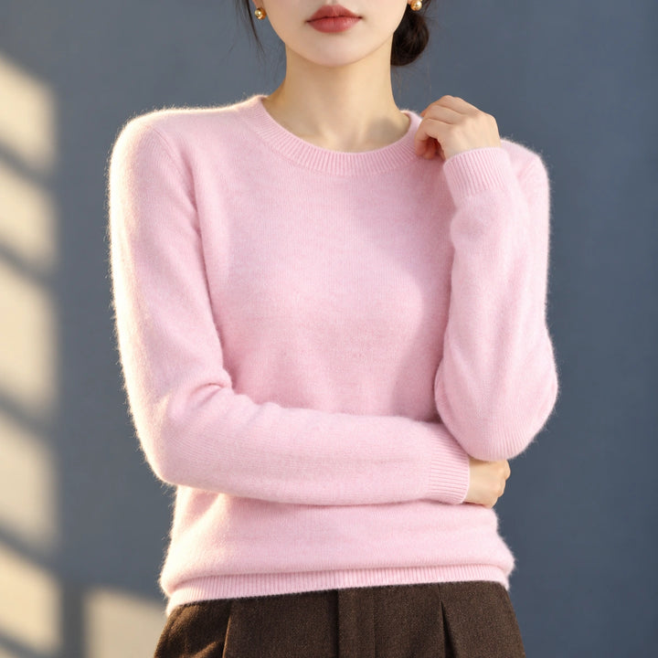 Bethany Brushed Fine Knit Crew Neck Sweater - Light pink