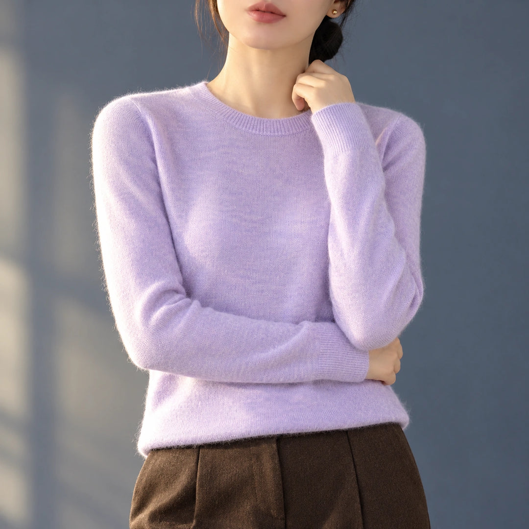 Bethany Brushed Fine Knit Crew Neck Sweater - Light purple