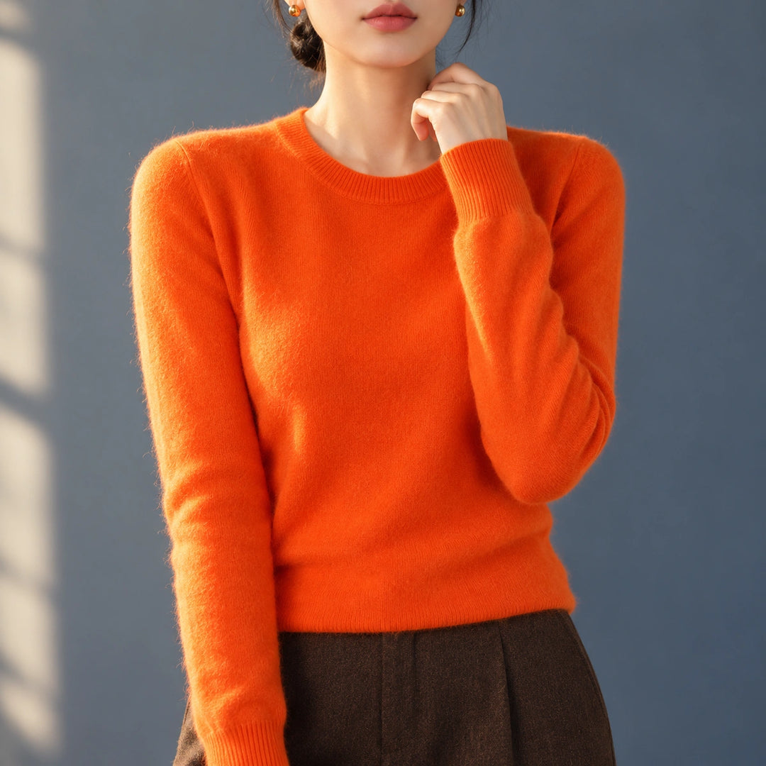 Bethany Brushed Fine Knit Crew Neck Sweater - Orange
