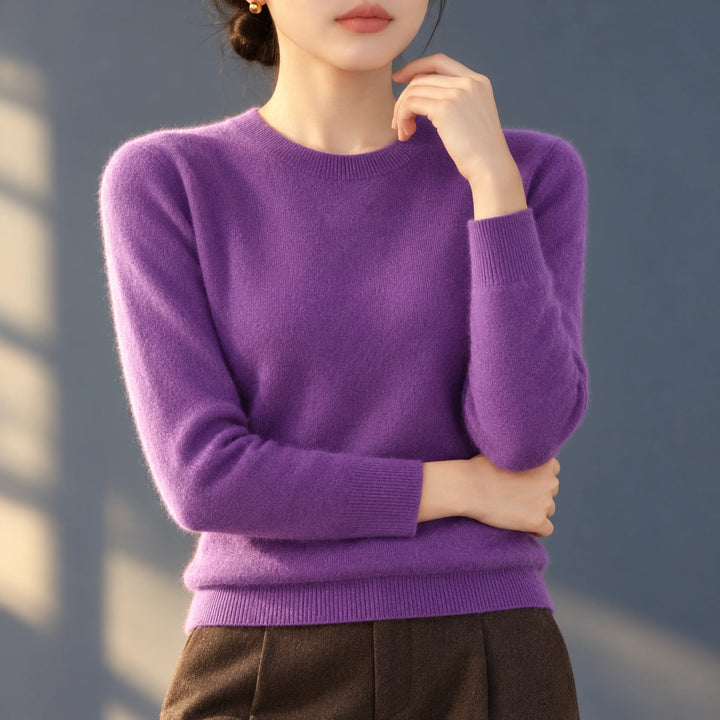 Bethany Brushed Fine Knit Crew Neck Sweater - Purple