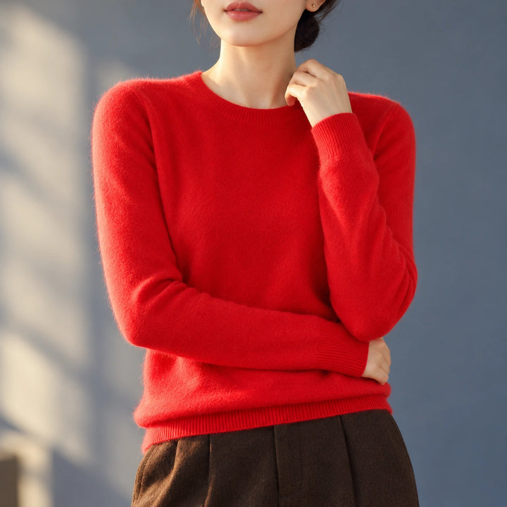 Bethany Brushed Fine Knit Crew Neck Sweater - Red