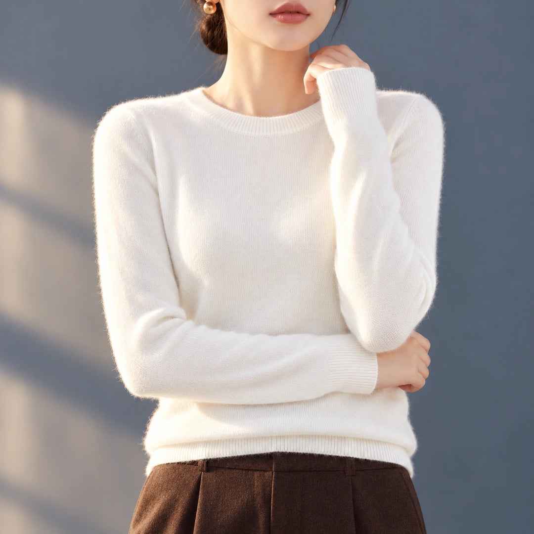 Bethany Brushed Fine Knit Crew Neck Sweater - White