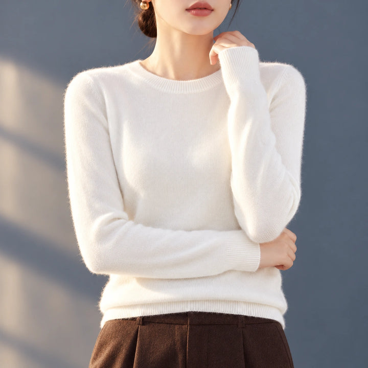 Bethany Brushed Fine Knit Crew Neck Sweater - White
