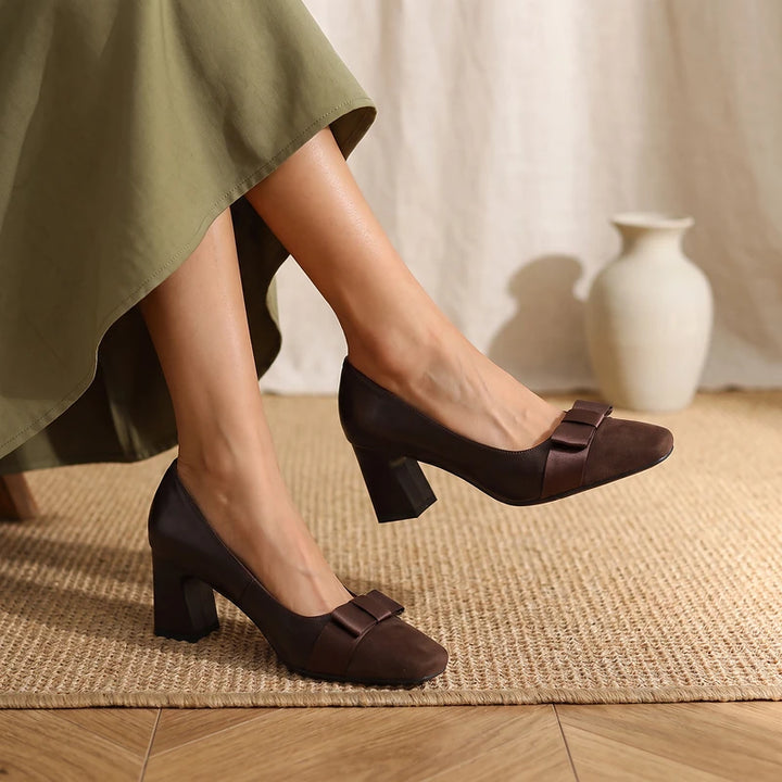 Corinne Women's Bow Block Heel Pumps - Brown