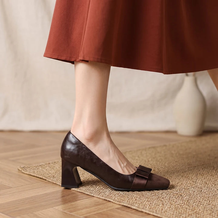 Corinne Women's Bow Block Heel Pumps - Brown