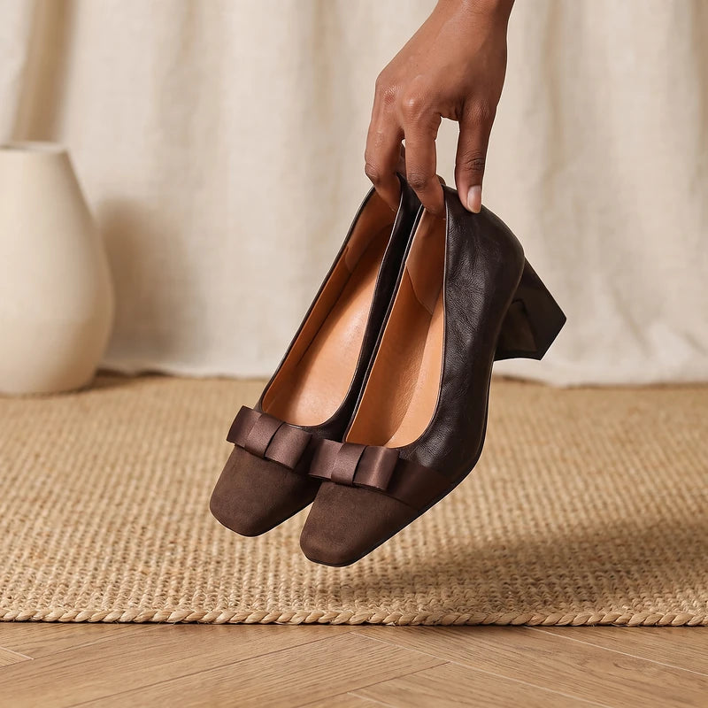 Corinne Women's Bow Block Heel Pumps - Brown
