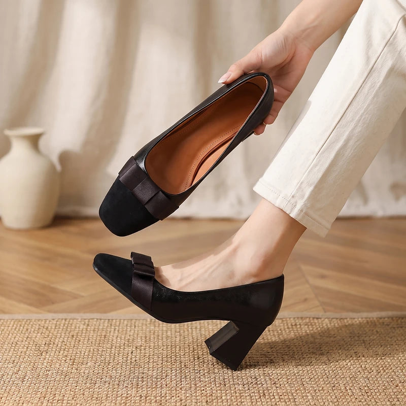 Corinne Women's Bow Block Heel Pumps - Black
