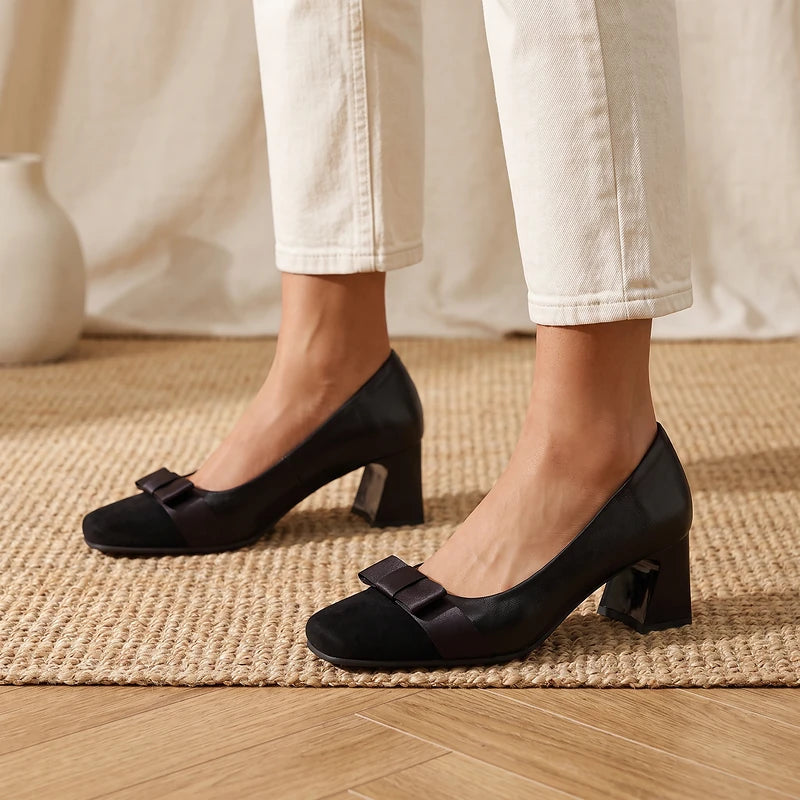 Corinne Women's Bow Block Heel Pumps - Black