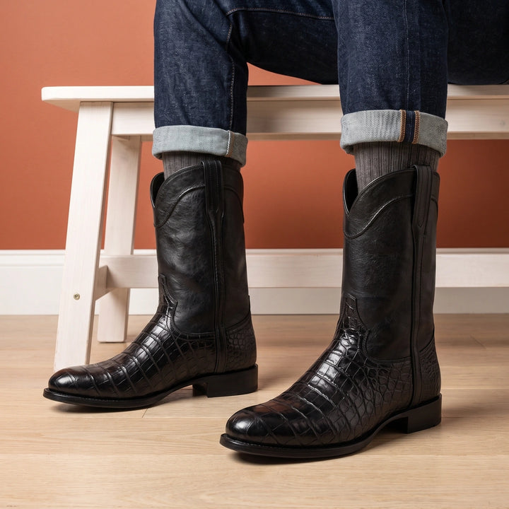 Blaise Croc Foot Genuine Leather Pull On Boots - Black