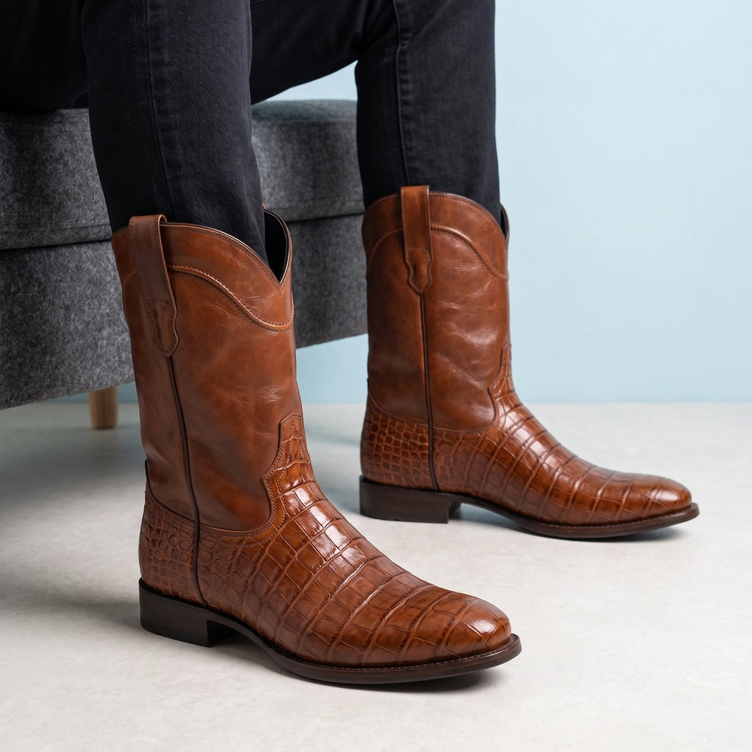 Blaise Croc Foot Genuine Leather Pull On Boots - Brown