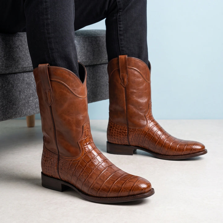 Blaise Croc Foot Genuine Leather Pull On Boots - Brown