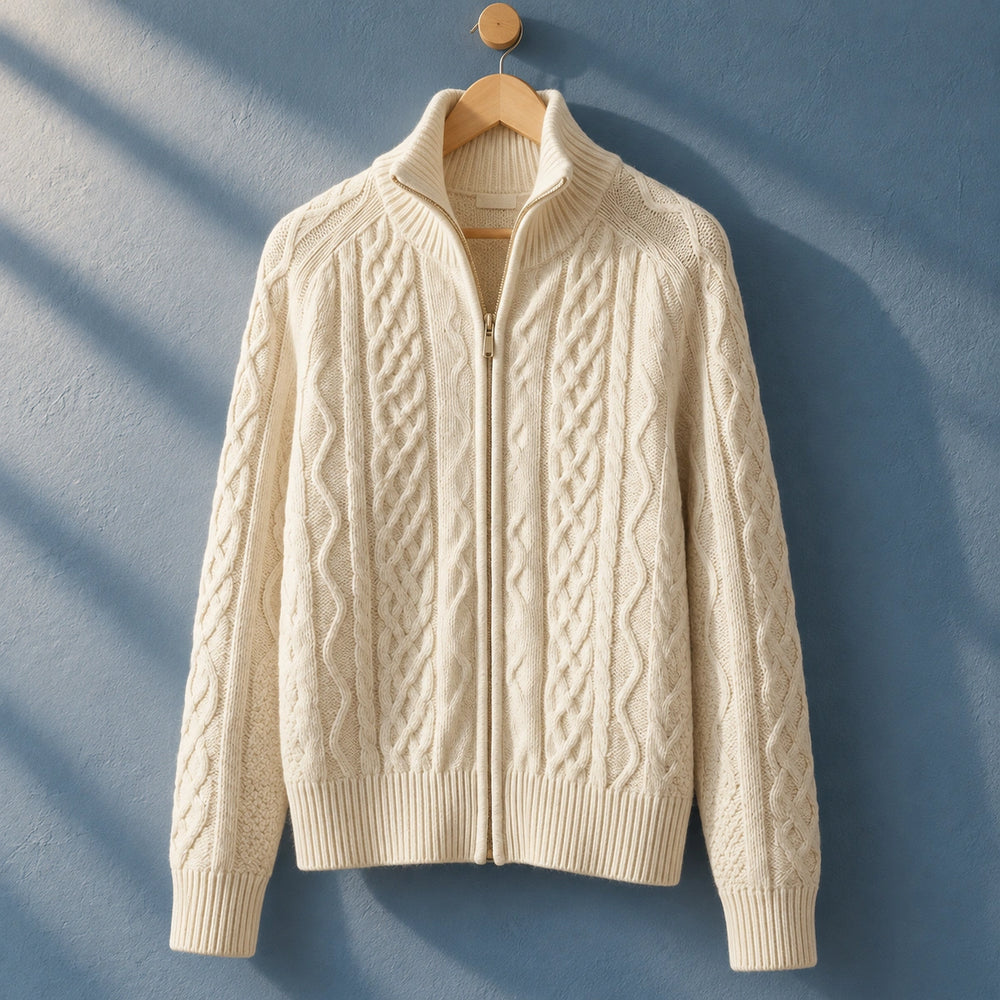 Blandine Cable Knit Funnel Neck Zip Cardigan - Ivory