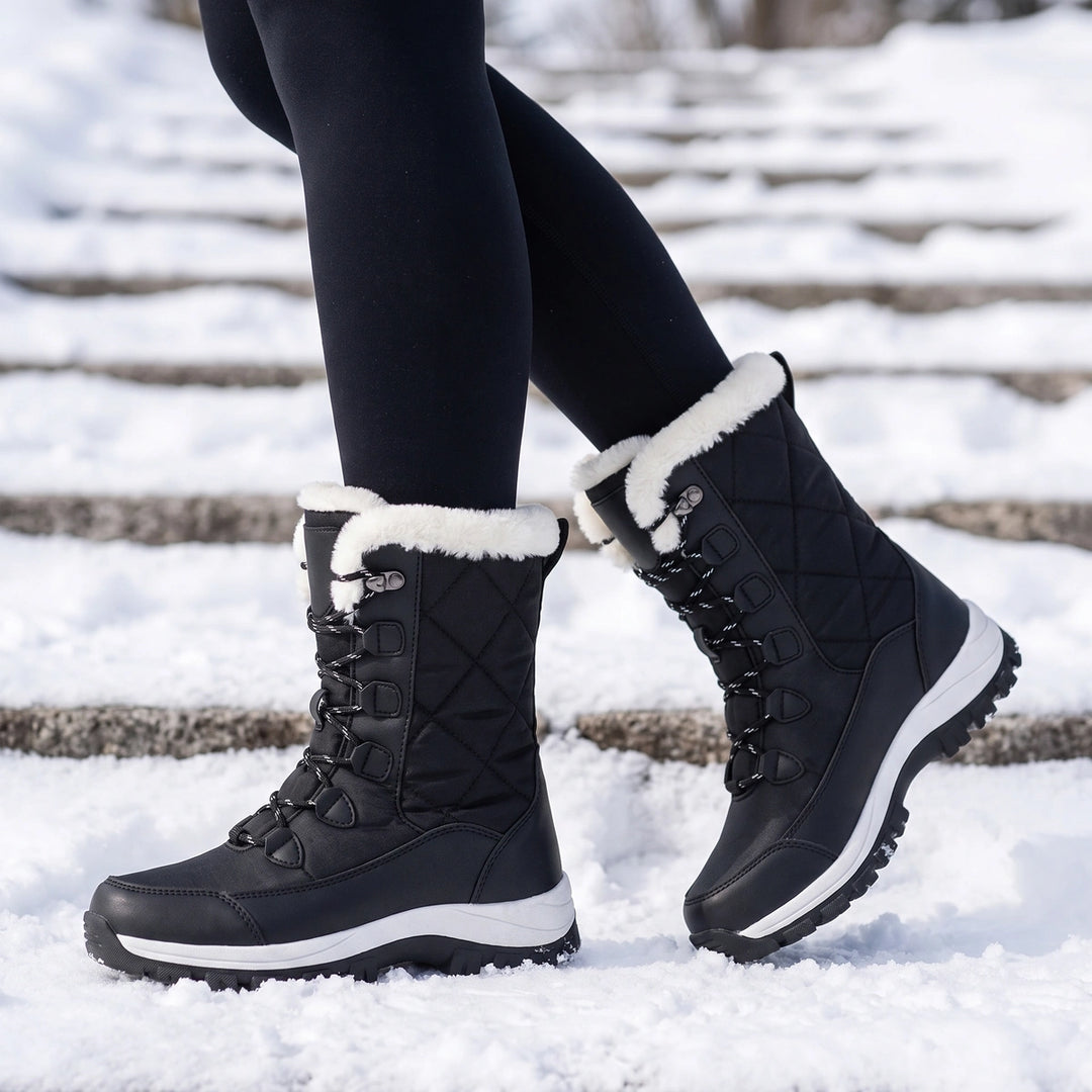 Blythe Fur Cuff Lace Up Snow Boots - Black