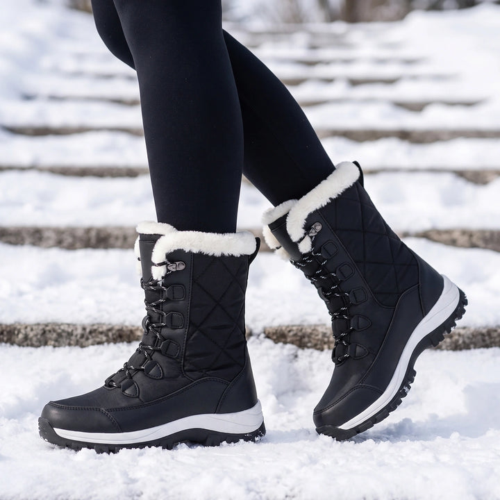 Blythe Fur Cuff Lace Up Snow Boots - Black