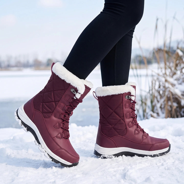 Blythe Fur Cuff Lace Up Snow Boots - Red