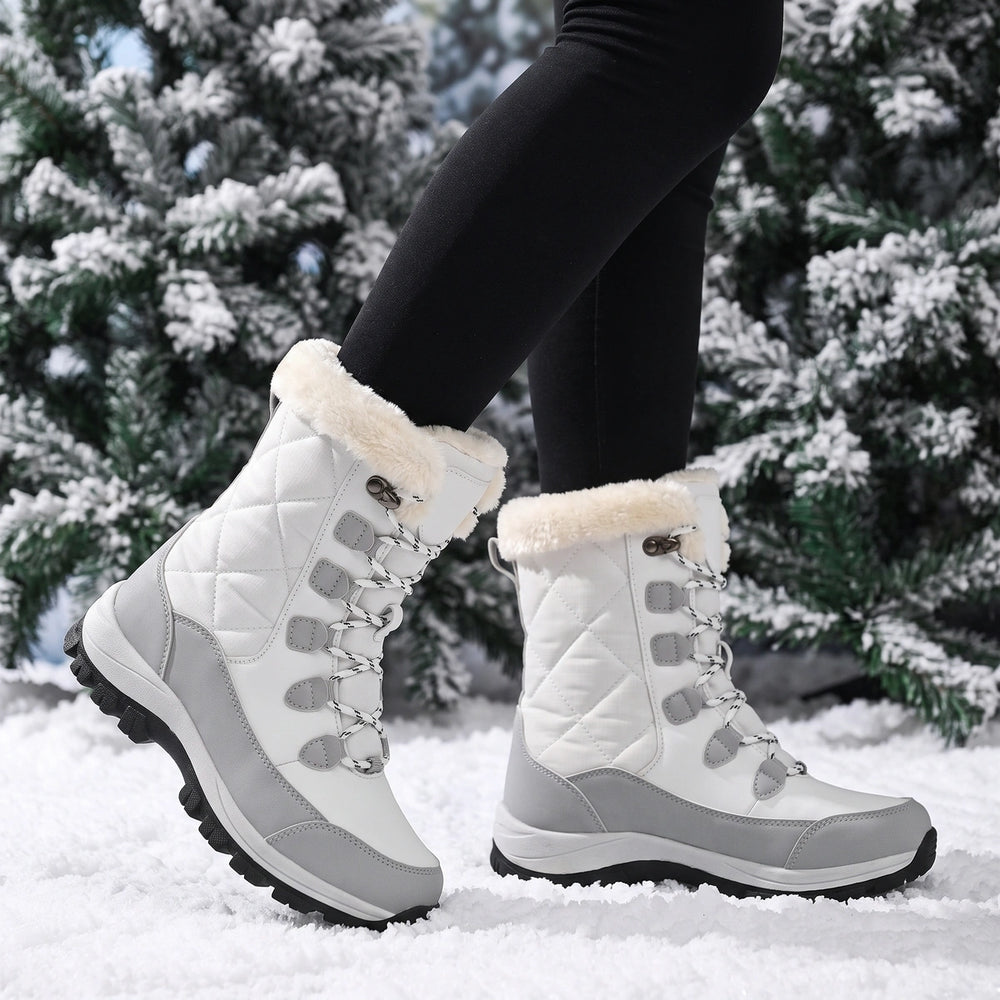 Blythe Fur Cuff Lace Up Snow Boots - White