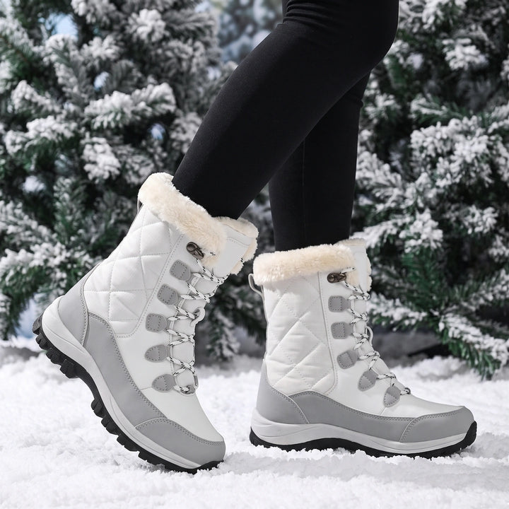 Blythe Fur Cuff Lace Up Snow Boots - White