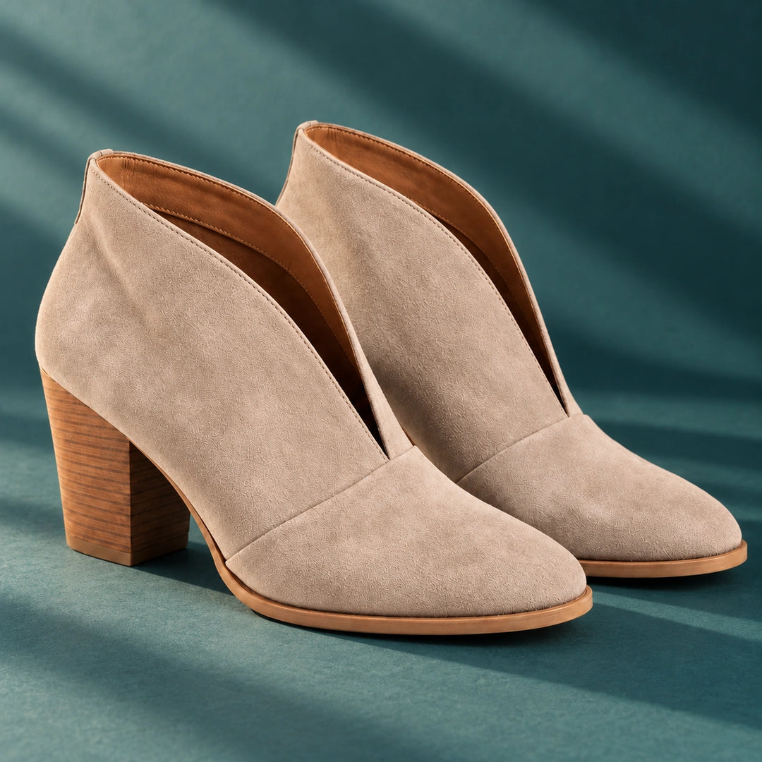 Bonnie Suede Look V Front Ankle Boots - Beige