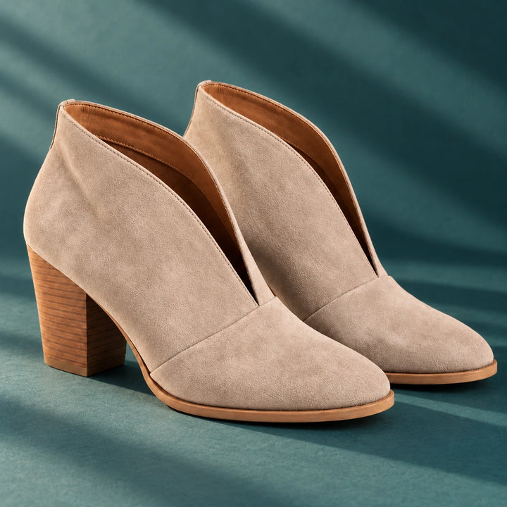 Bonnie Suede Look V Front Ankle Boots - Beige