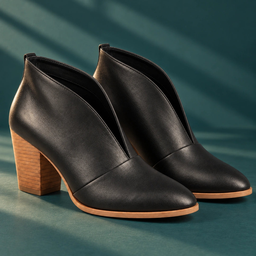 Bonnie Suede Look V Front Ankle Boots - Black