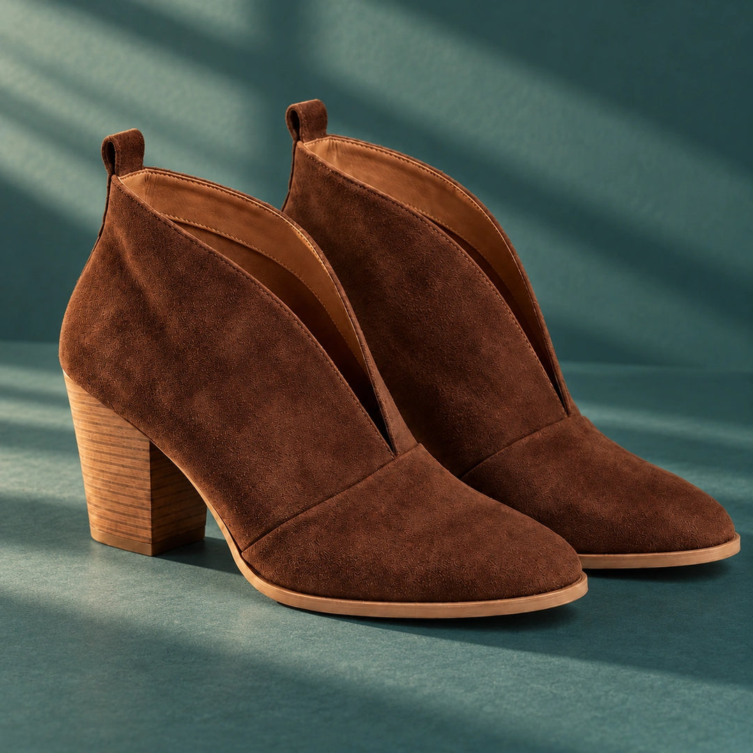 Bonnie Suede Look V Front Ankle Boots - Brown