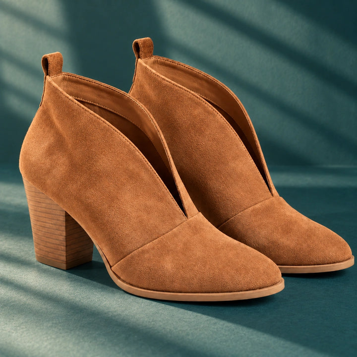 Bonnie Suede Look V Front Ankle Boots - Tan