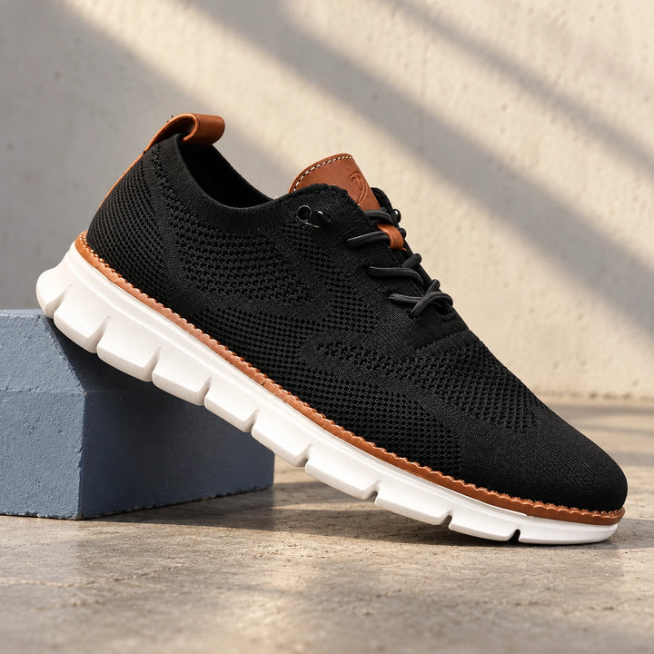 Brandon Breathable Knit Wingtip Walking Sneakers - Black