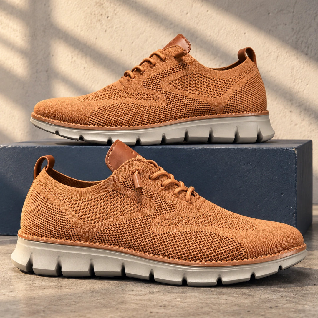Brandon Breathable Knit Wingtip Walking Sneakers - Brown
