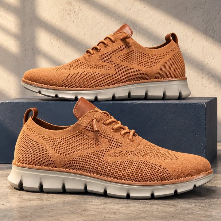 Brandon Breathable Knit Wingtip Walking Sneakers - Brown