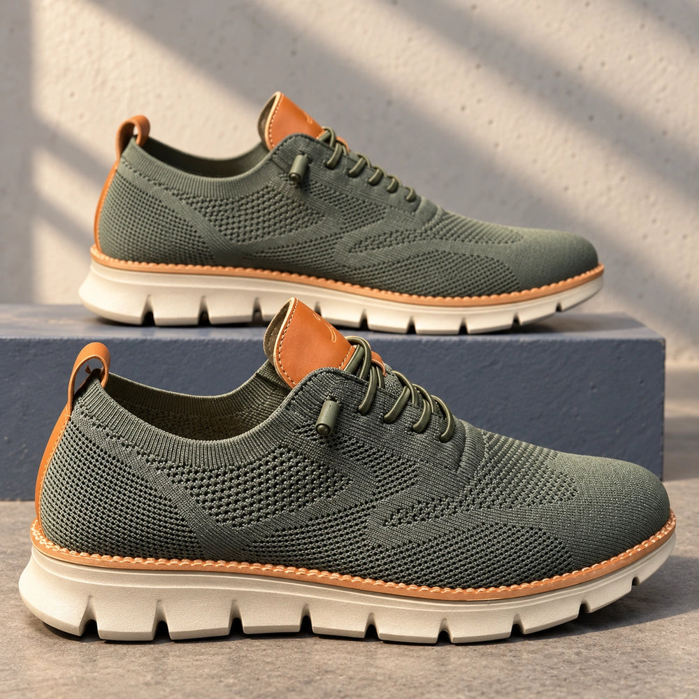 Brandon Breathable Knit Wingtip Walking Sneakers - Green