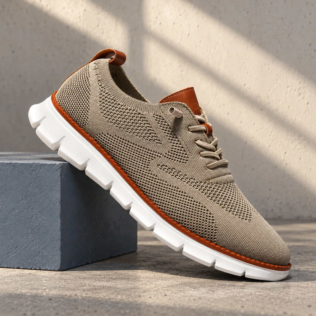 Brandon Breathable Knit Wingtip Walking Sneakers - Khaki